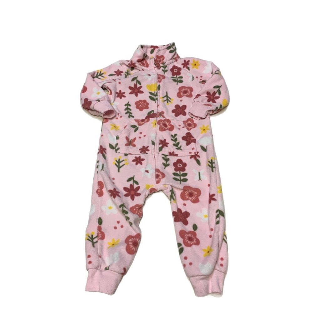 Carters Girls Pink Fleece Floral Romper Onesie 12M